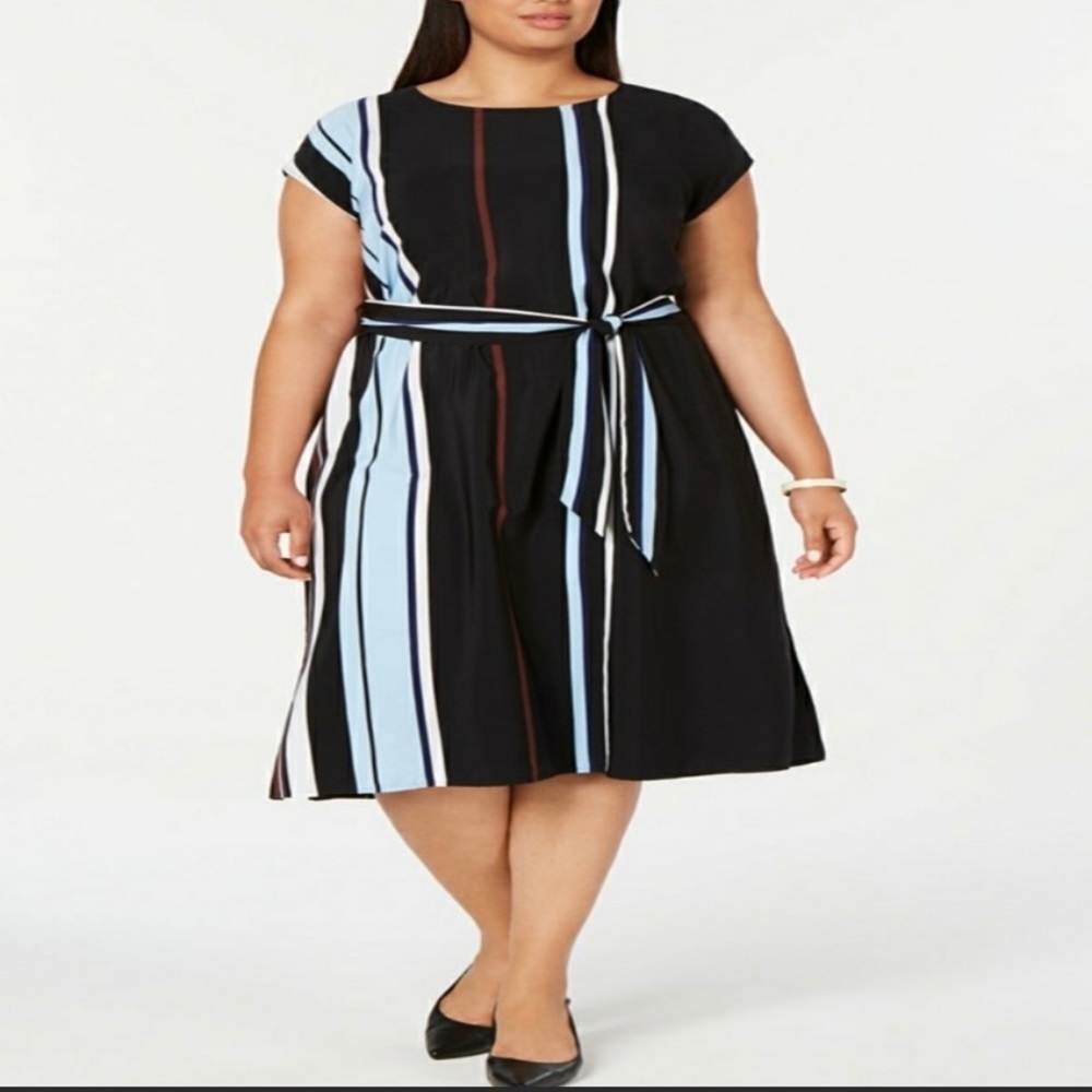 Alfani Tie Dress Graphic Oasis Rumor Stripe Blu